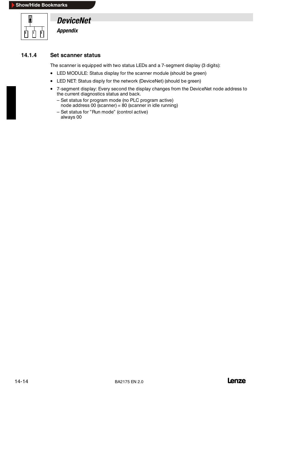 Devicenet | Lenze EMF2175IB User Manual | Page 134 / 152