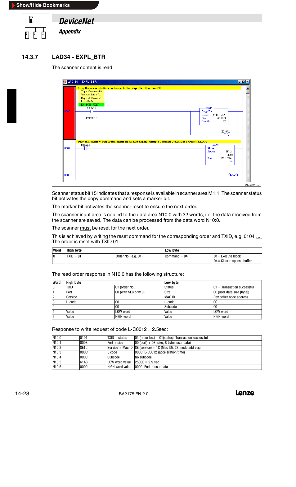 Devicenet, 14 appendix, 7 lad34 - expl_btr | Lenze EMF2175IB User Manual | Page 148 / 152
