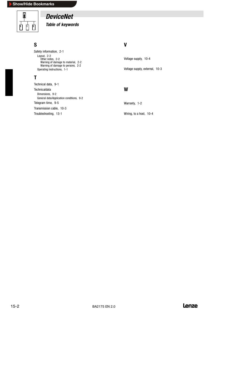 Devicenet | Lenze EMF2175IB User Manual | Page 150 / 152