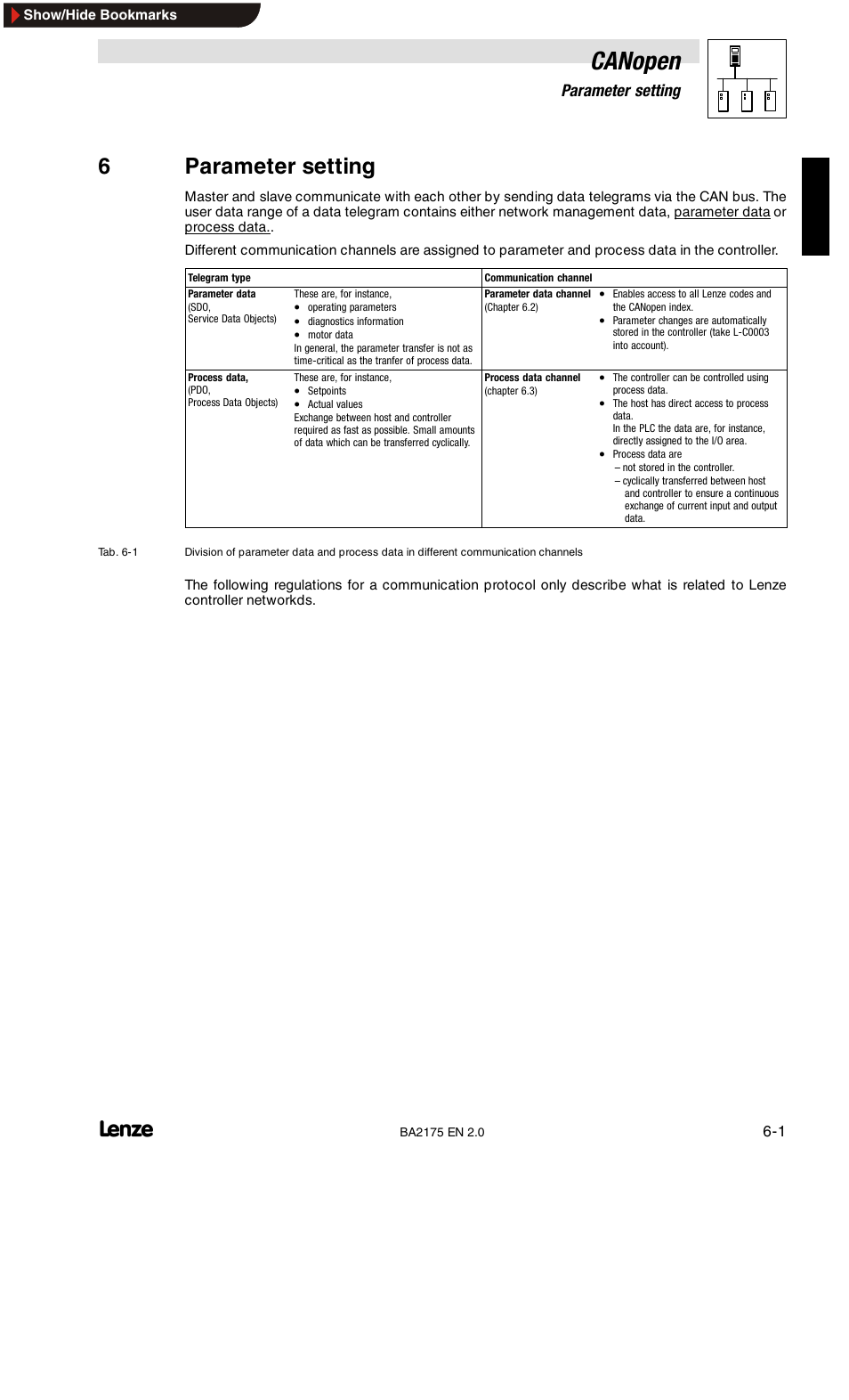 6 parameter setting, Canopen, 6parameter setting | Lenze EMF2175IB User Manual | Page 29 / 152