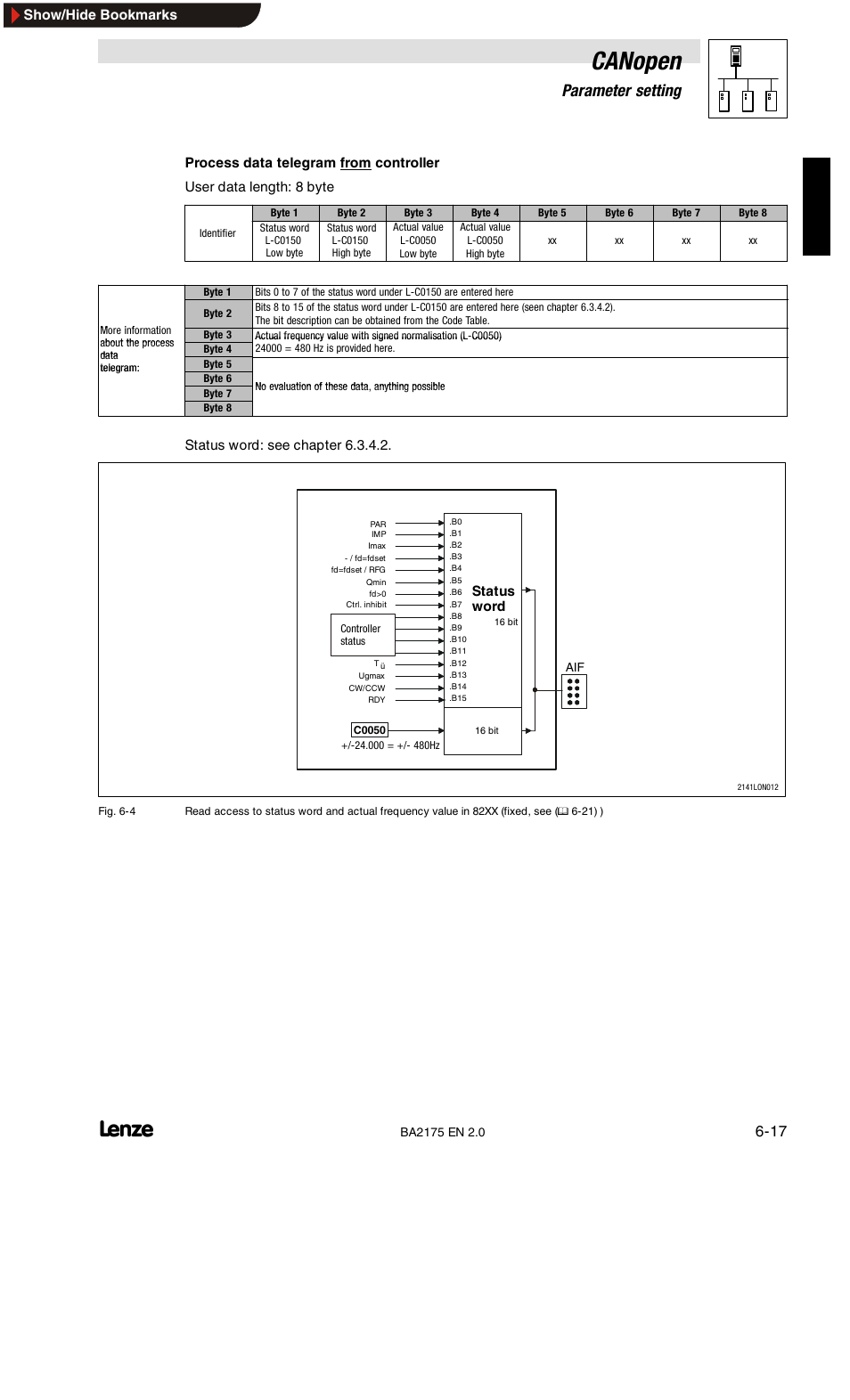Canopen, 6parameter setting | Lenze EMF2175IB User Manual | Page 45 / 152