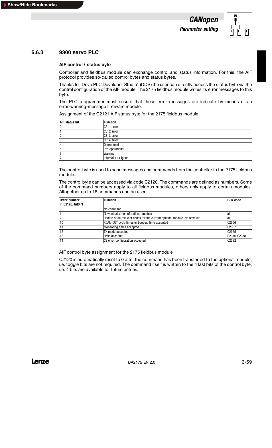 6 notes to be observed for paramater setting, 8200 controllers, 8200 vector controllers | Canopen, 6parameter setting | Lenze EMF2175IB User Manual | Page 87 / 152