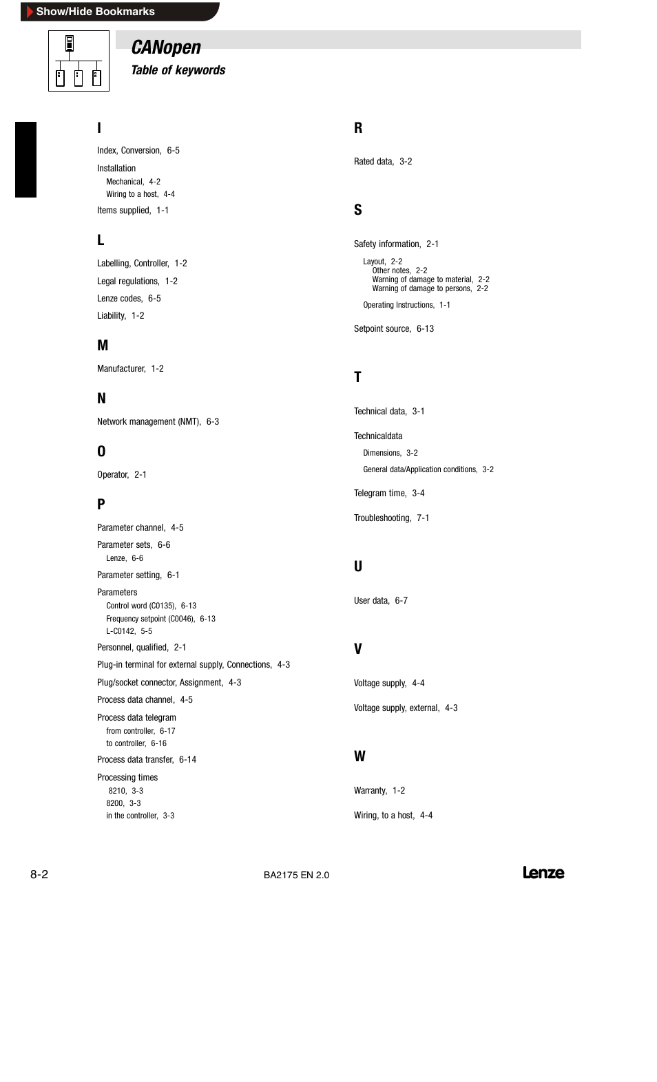 Canopen | Lenze EMF2175IB User Manual | Page 92 / 152