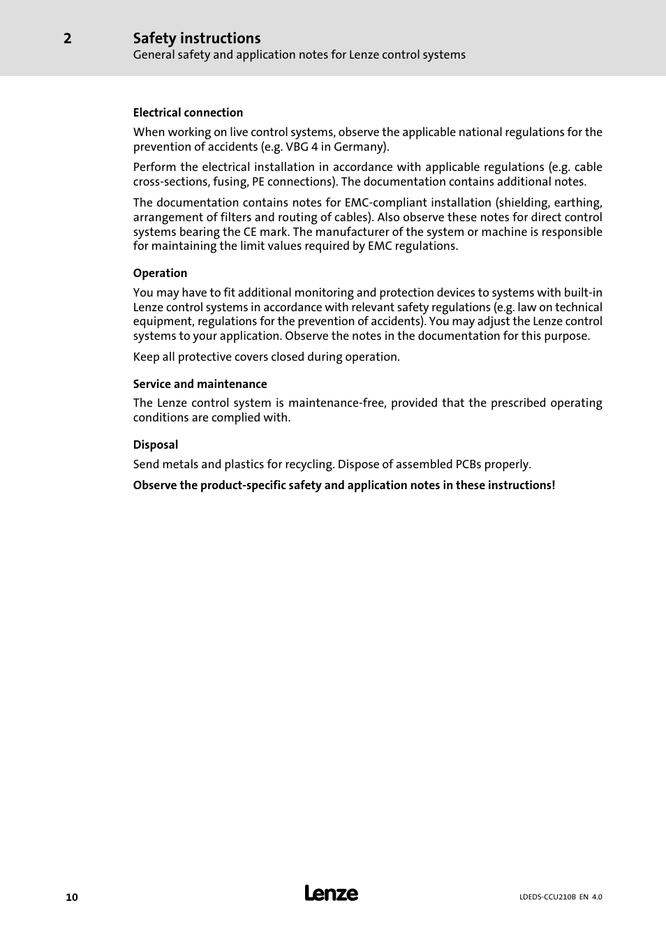 Safety instructions | Lenze LDECBBF1xxxxxxHx User Manual | Page 10 / 110