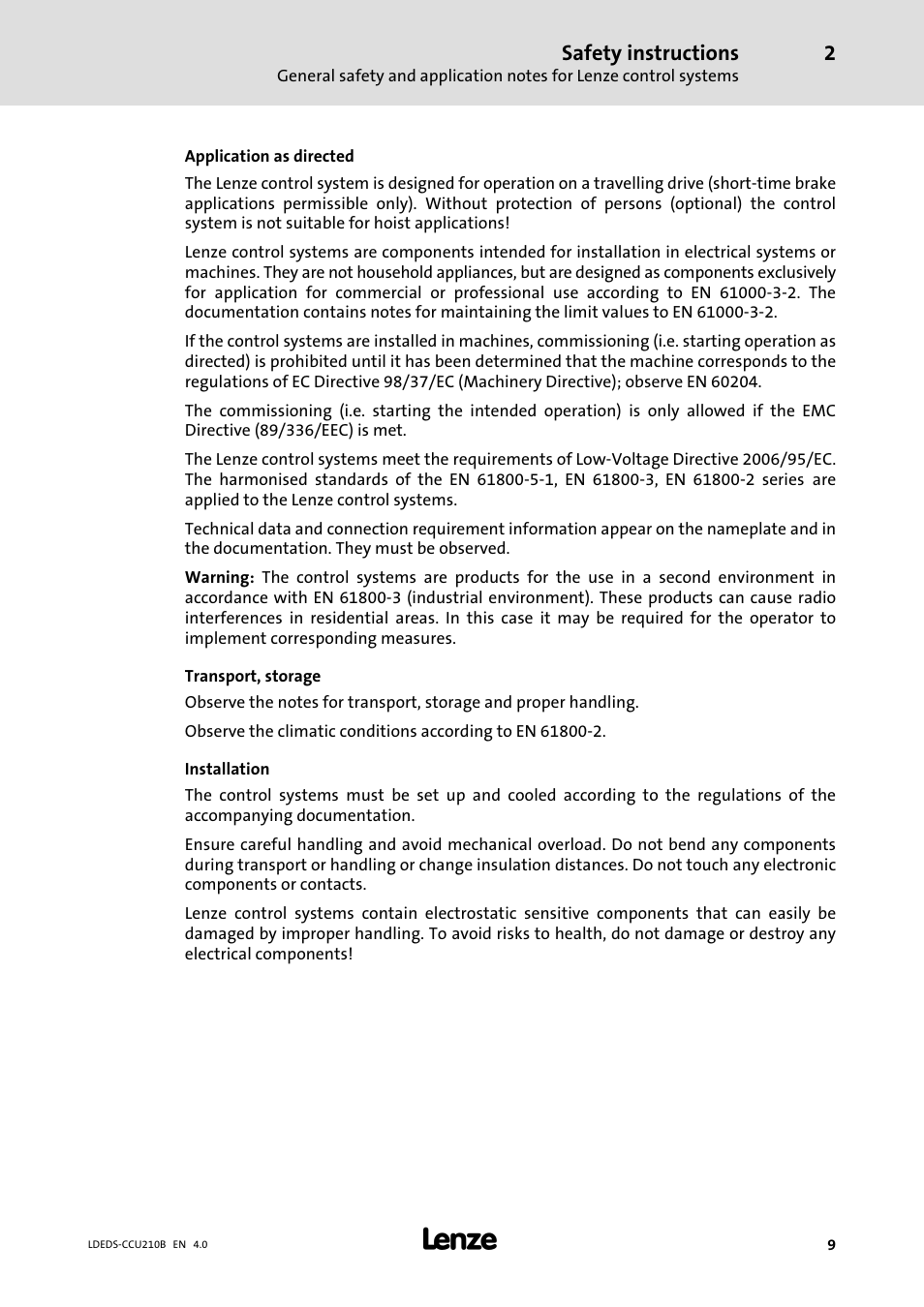 Safety instructions | Lenze LDECBBF1xxxxxxHx User Manual | Page 9 / 110