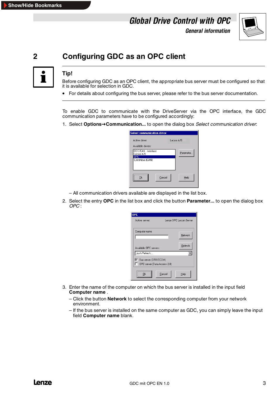 2 configuring gdc as an opc client, Global drive control with opc, 2configuring gdc as an opc client | Lenze GDC with OPC User Manual | Page 5 / 8