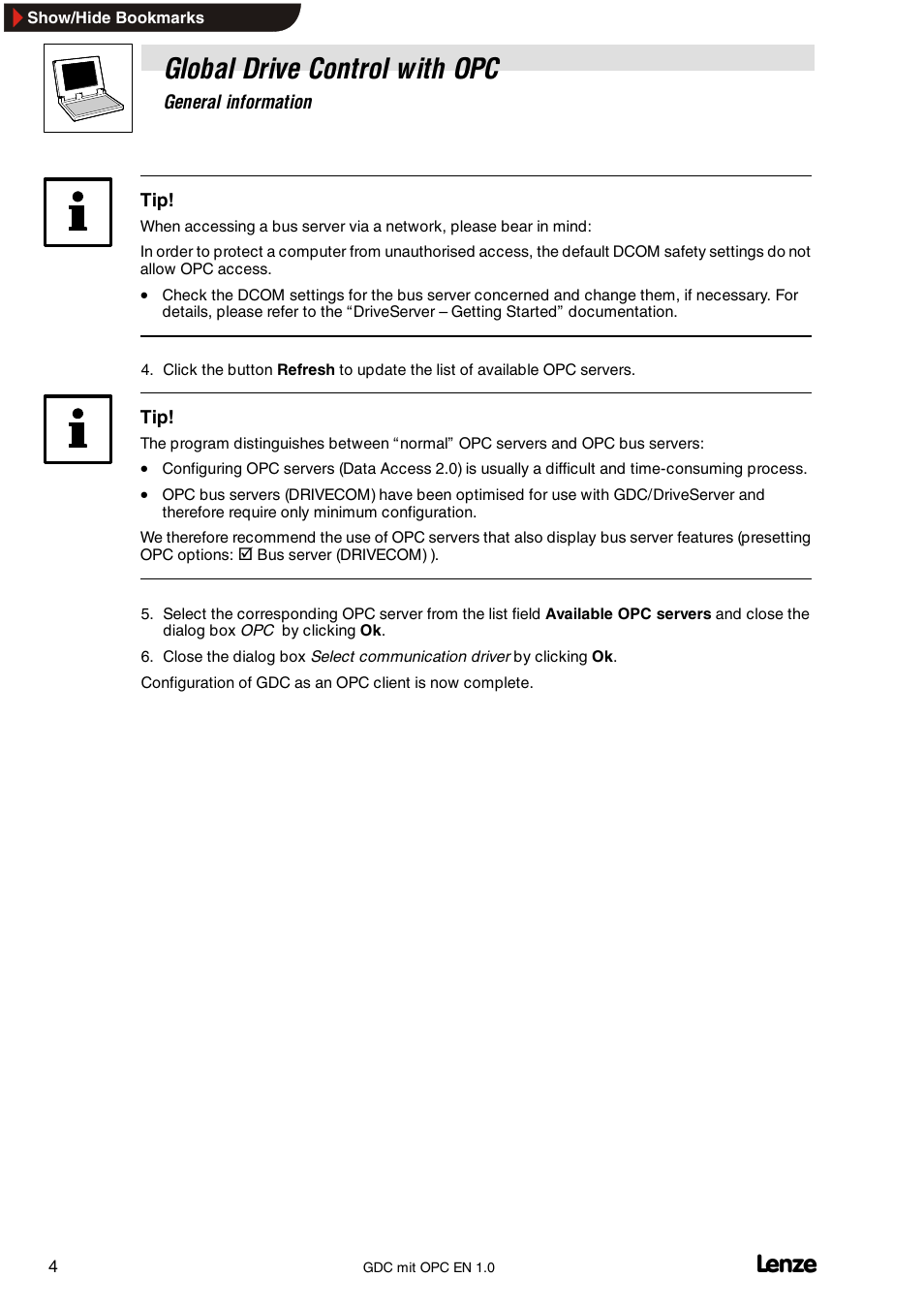 Global drive control with opc | Lenze GDC with OPC User Manual | Page 6 / 8