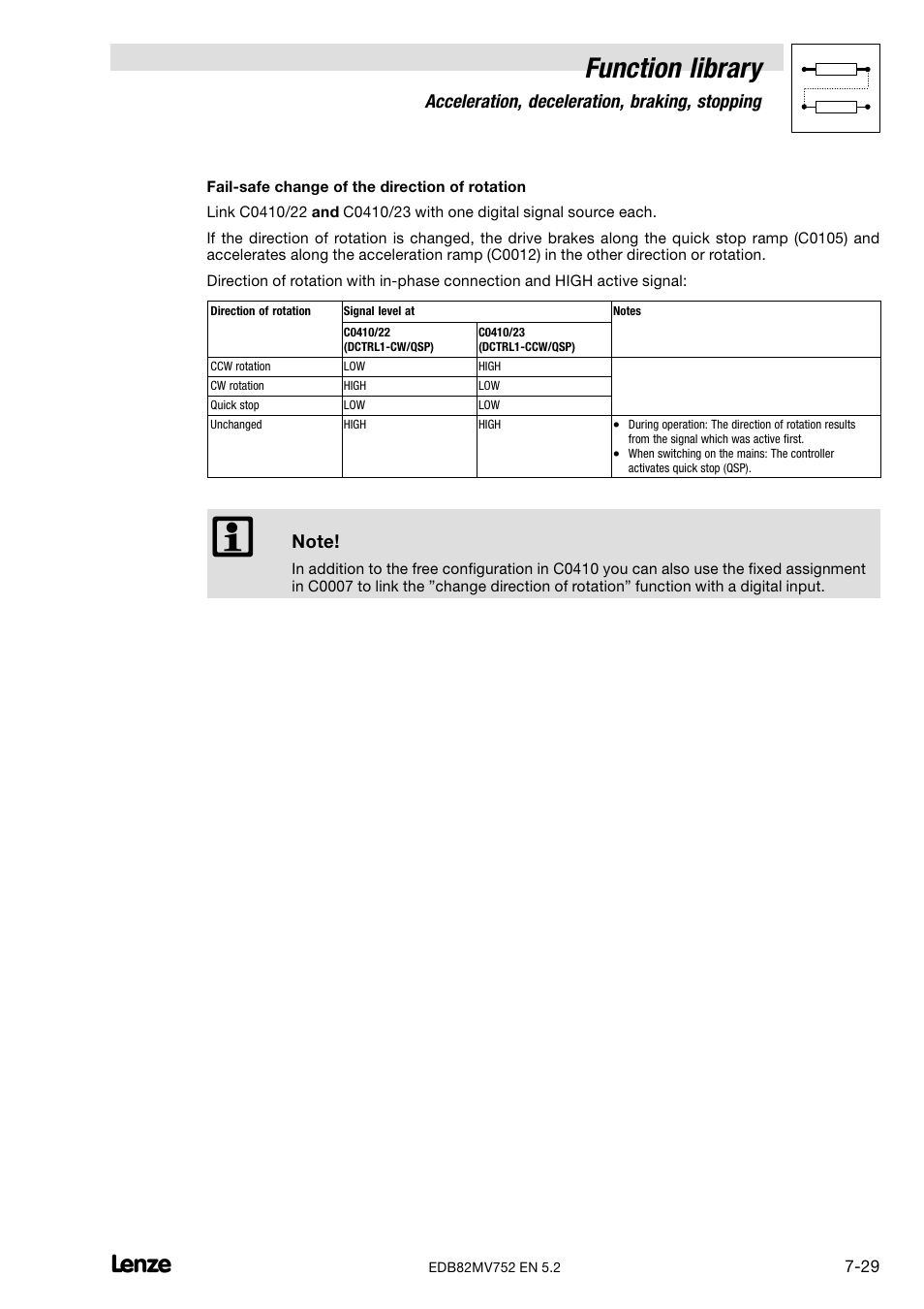 Function library, Acceleration, deceleration, braking, stopping | Lenze 8200 motec frequency inverter 0.25kW-7.5kW User Manual | Page 100 / 270