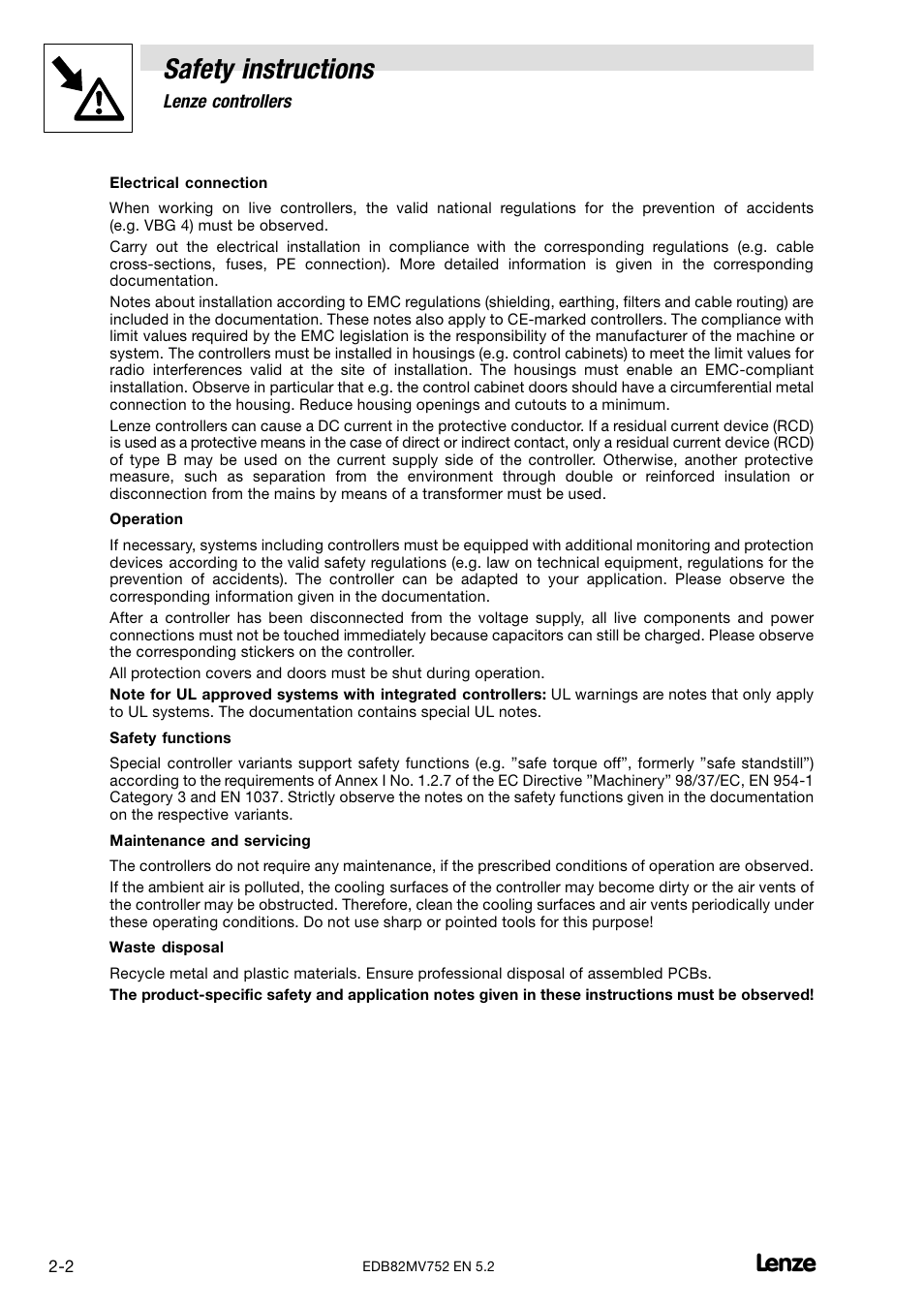 Safety instructions | Lenze 8200 motec frequency inverter 0.25kW-7.5kW User Manual | Page 11 / 270