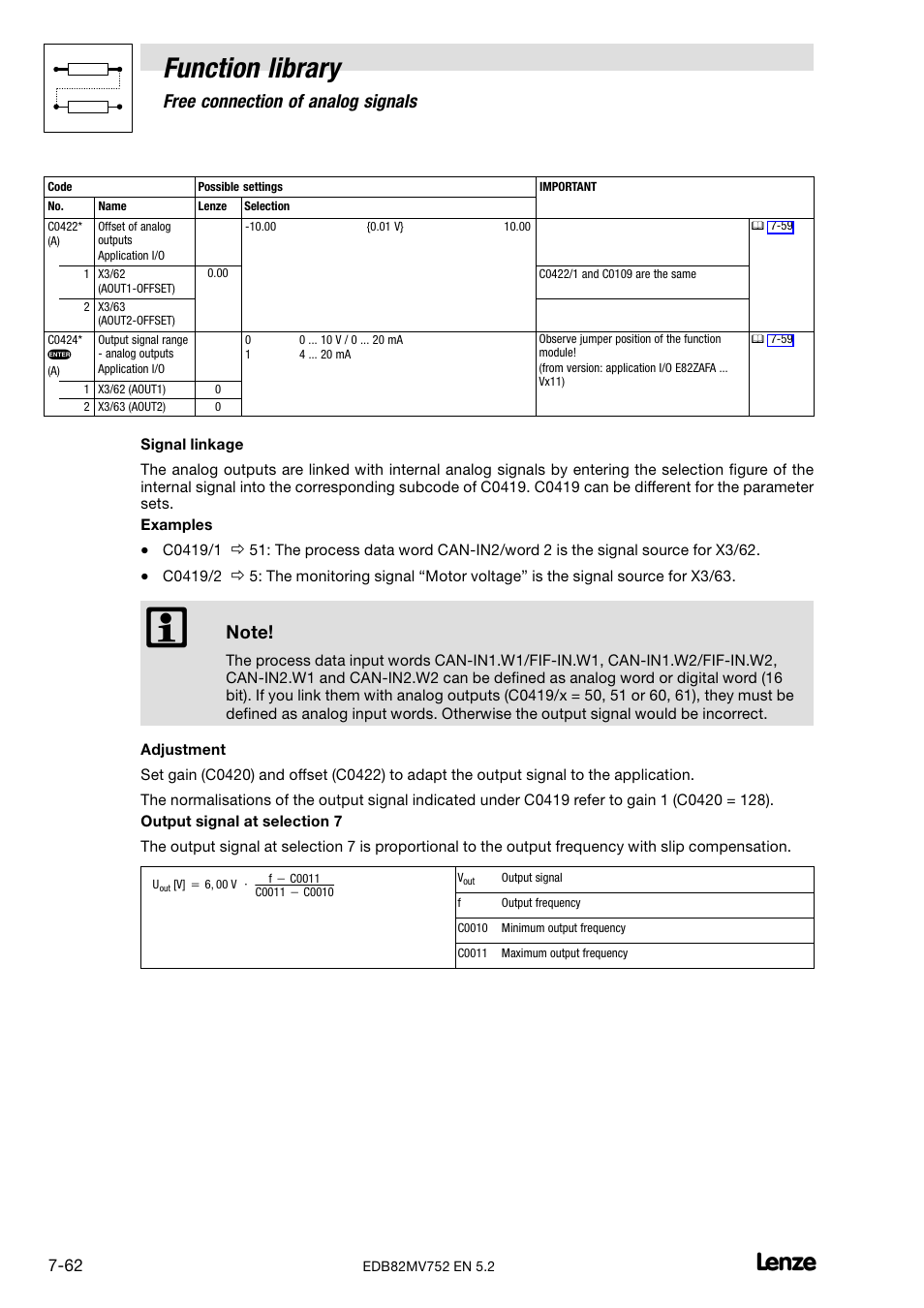 Function library, Free connection of analog signals | Lenze 8200 motec frequency inverter 0.25kW-7.5kW User Manual | Page 133 / 270