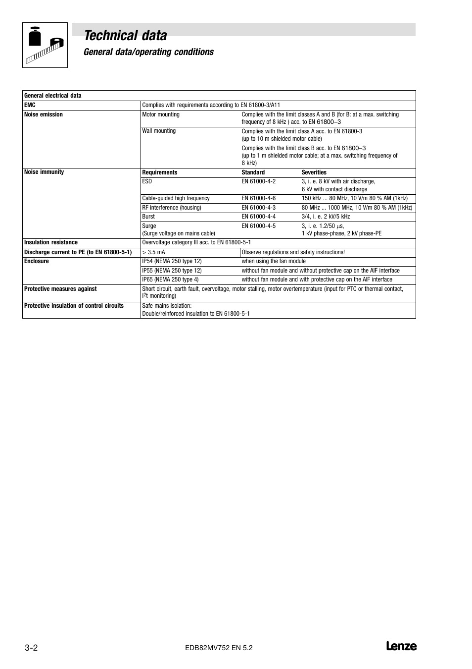 Technical data, General data/operating conditions | Lenze 8200 motec frequency inverter 0.25kW-7.5kW User Manual | Page 17 / 270