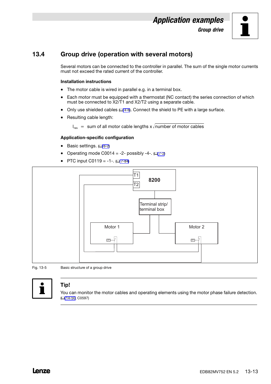 4 group drive (operation with several motors), Application examples, Group drive | Lenze 8200 motec frequency inverter 0.25kW-7.5kW User Manual | Page 198 / 270