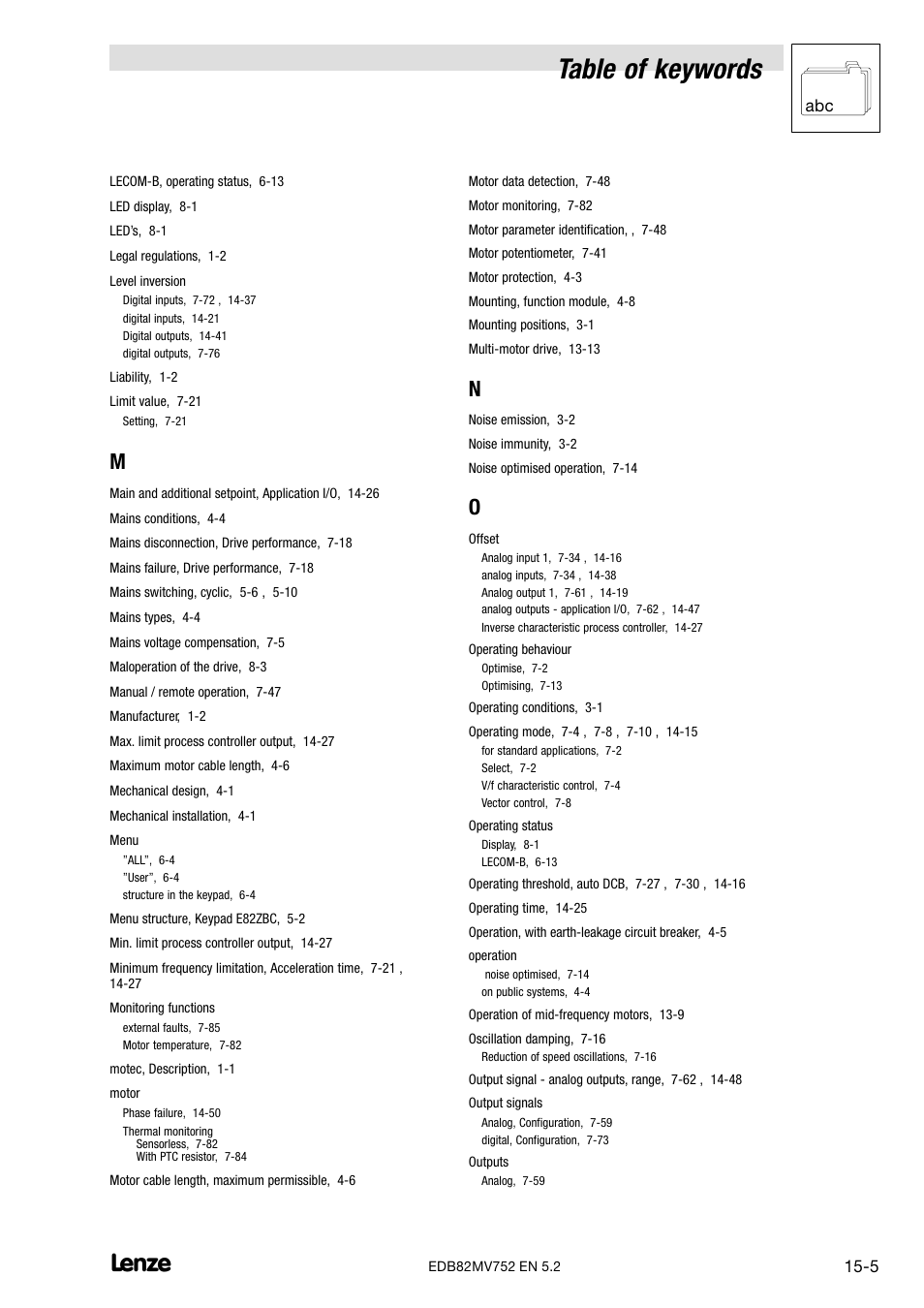 Table of keywords | Lenze 8200 motec frequency inverter 0.25kW-7.5kW User Manual | Page 266 / 270