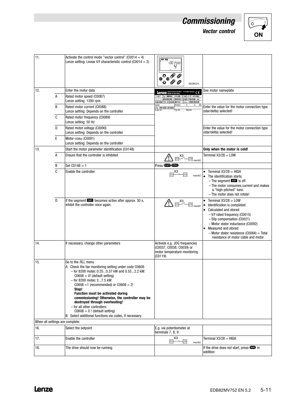 Commissioning, Vector control | Lenze 8200 motec frequency inverter 0.25kW-7.5kW User Manual | Page 52 / 270