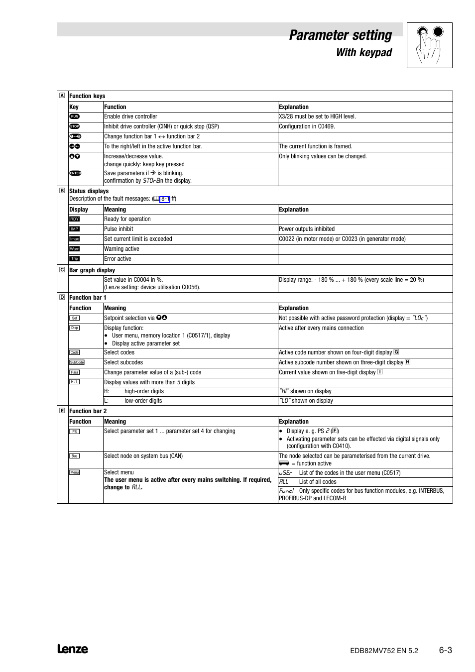 Parameter setting, With keypad | Lenze 8200 motec frequency inverter 0.25kW-7.5kW User Manual | Page 58 / 270