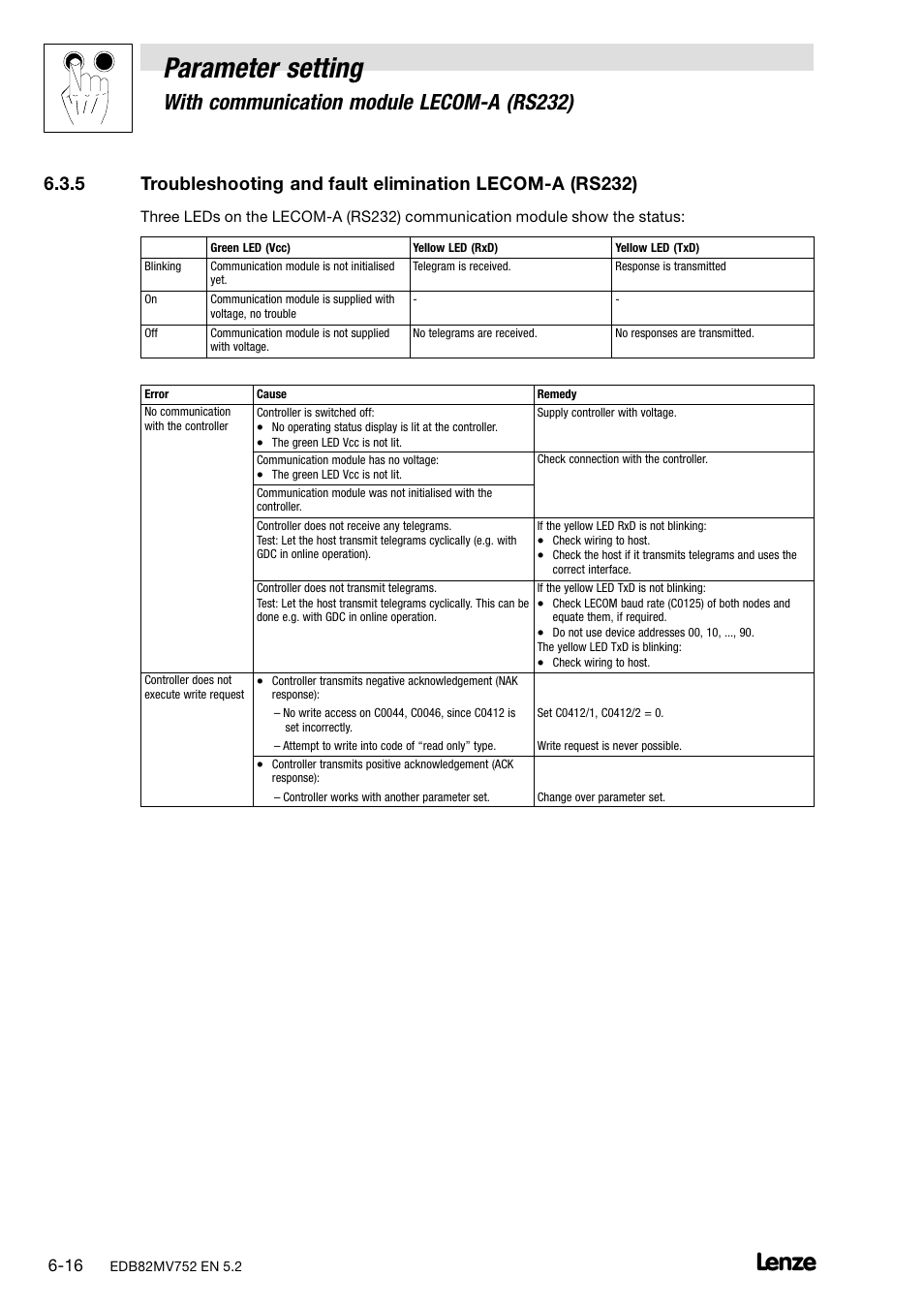 Parameter setting, With communication module lecom−a (rs232) | Lenze 8200 motec frequency inverter 0.25kW-7.5kW User Manual | Page 71 / 270