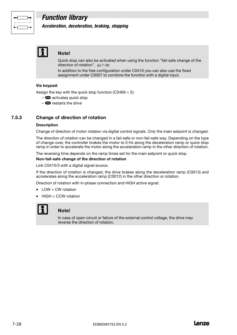 3 change of direction of rotation, Change of direction of rotation, Function library | Lenze 8200 motec frequency inverter 0.25kW-7.5kW User Manual | Page 99 / 270