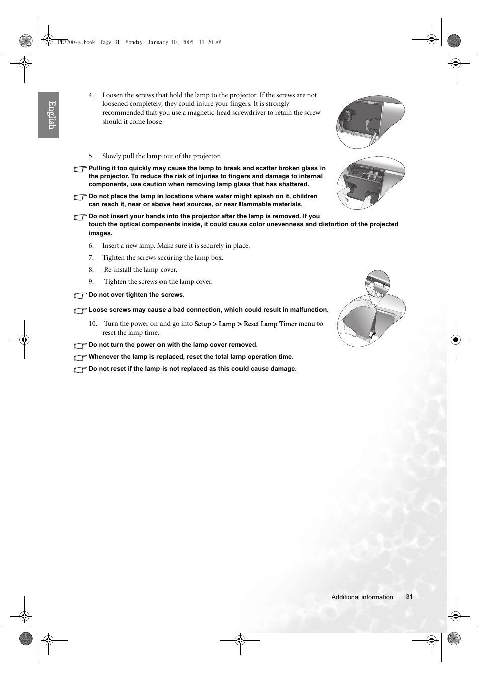 Eng lish | BenQ PE7700 User Manual | Page 31 / 34