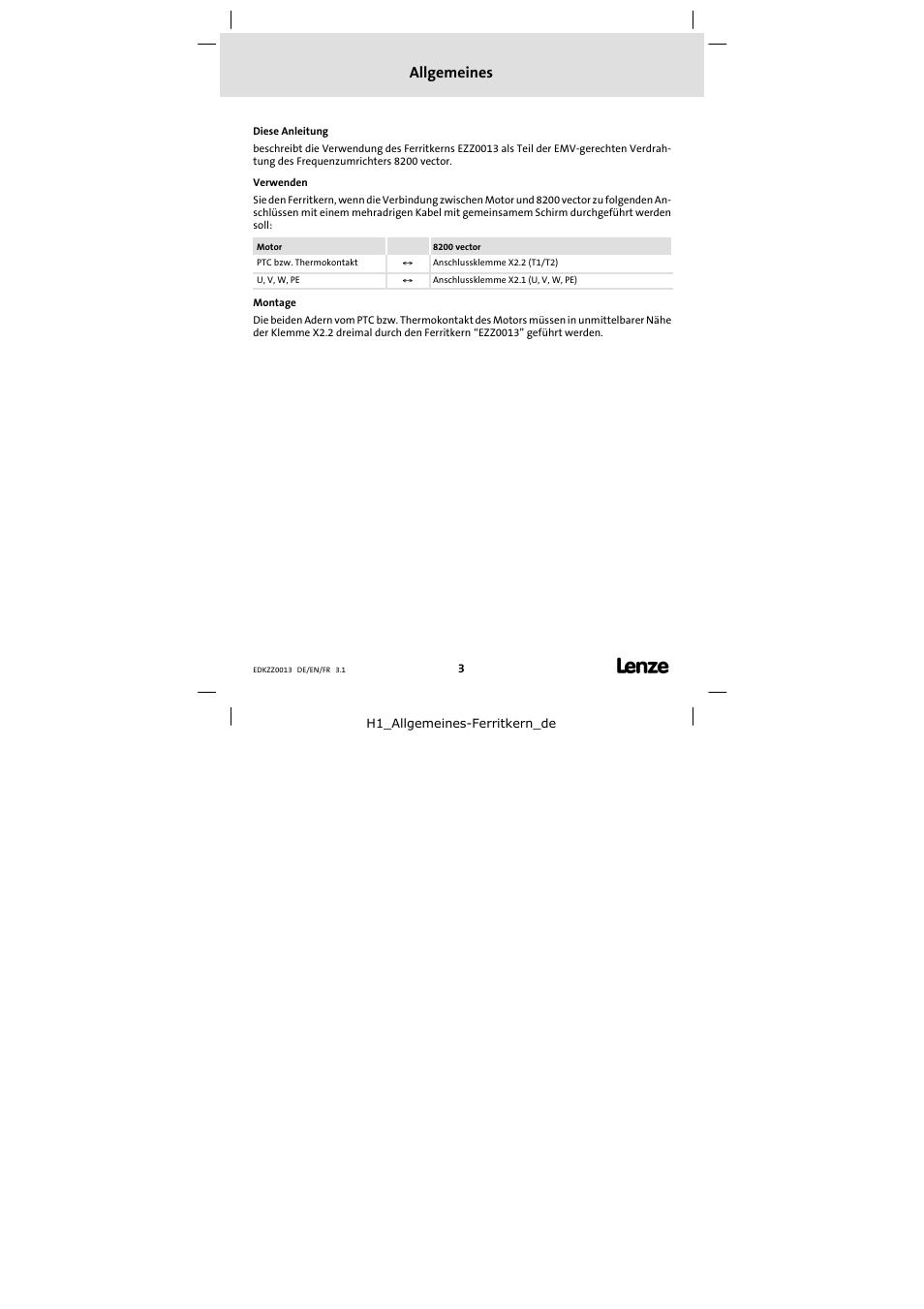 Allgemeines | Lenze EZZ0013 User Manual | Page 3 / 6