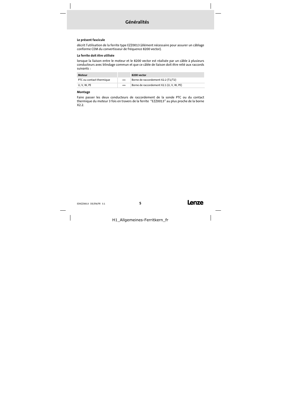 Généralités | Lenze EZZ0013 User Manual | Page 5 / 6
