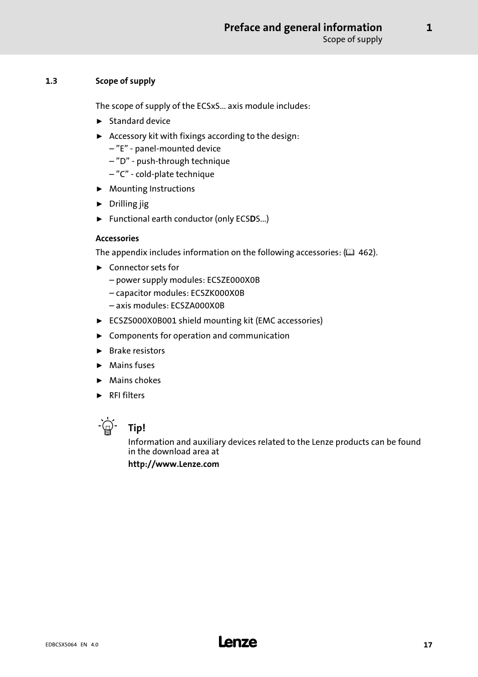 3 scope of supply, Scope of supply, Preface and general information | Lenze ECSCSxxx User Manual | Page 17 / 484