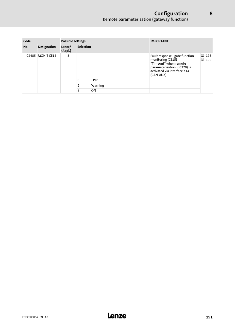 Configuration | Lenze ECSCSxxx User Manual | Page 191 / 484