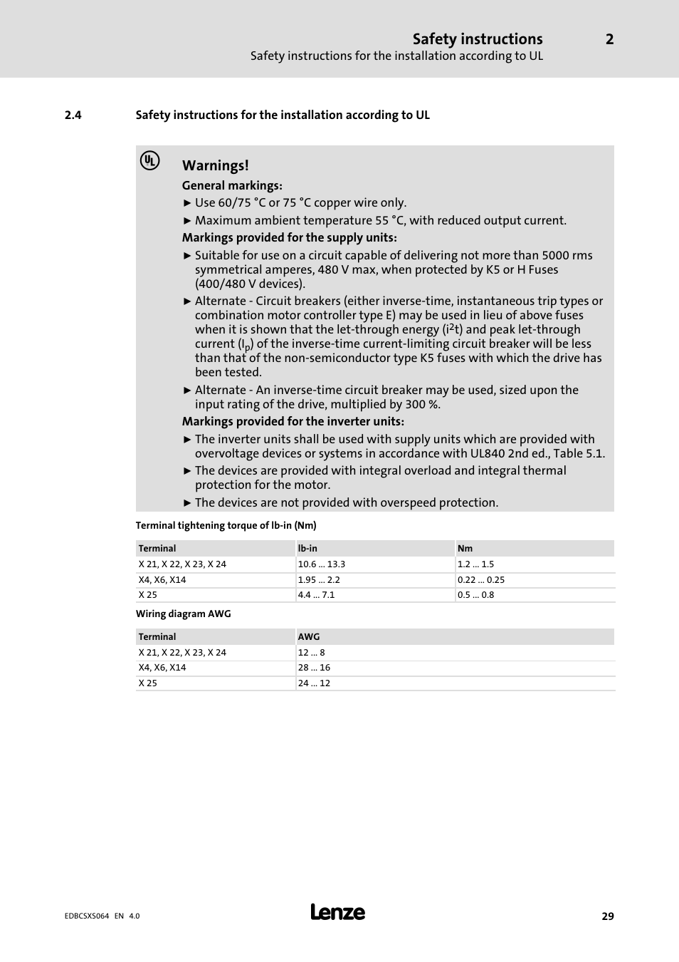 Safety instructions, Warnings | Lenze ECSCSxxx User Manual | Page 29 / 484