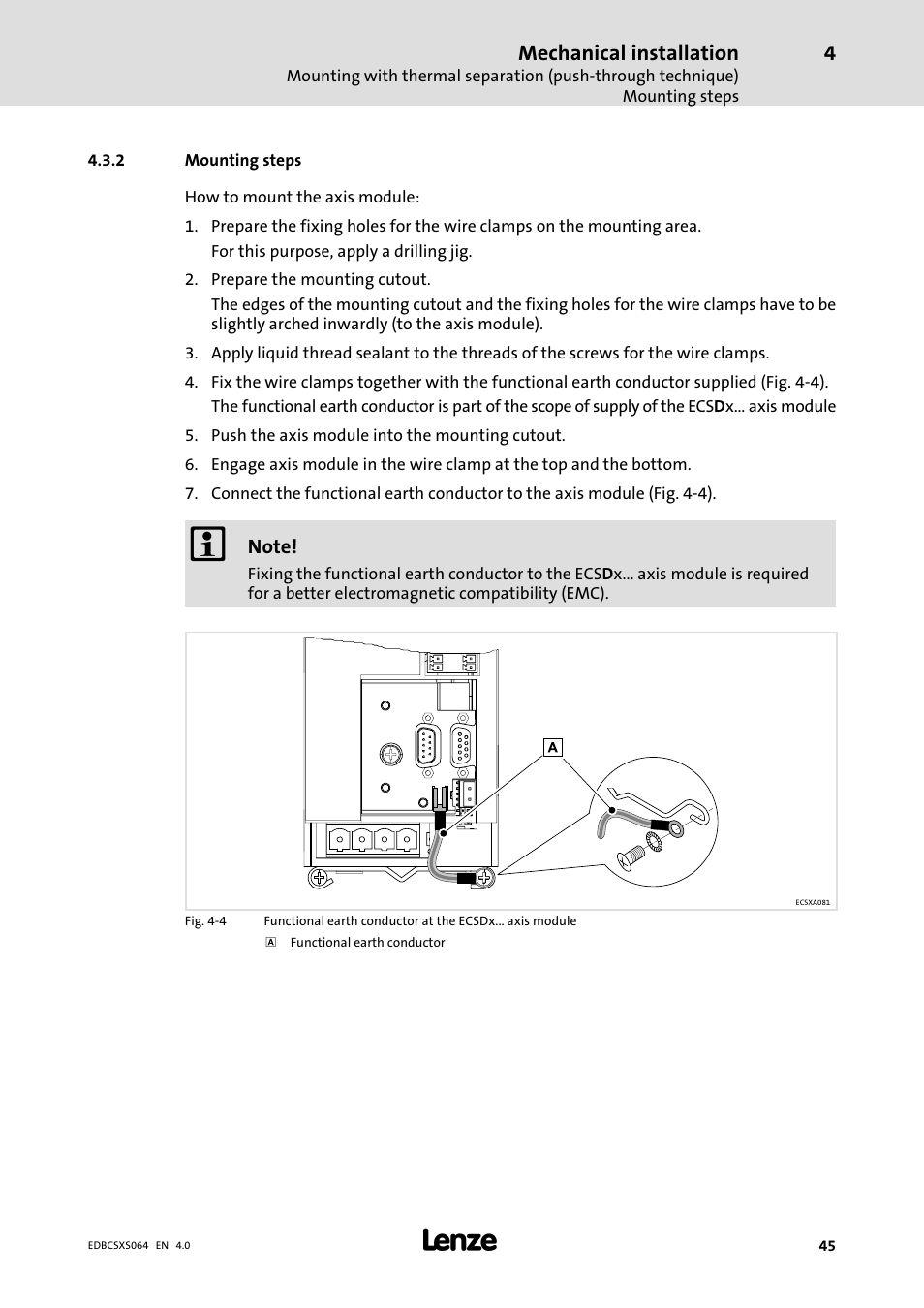 2 mounting steps, Mounting steps, Mechanical installation | Lenze ECSCSxxx User Manual | Page 45 / 484