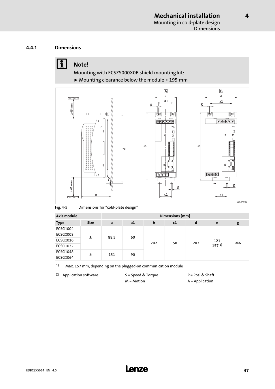 1 dimensions, Dimensions, Mechanical installation | Lenze ECSCSxxx User Manual | Page 47 / 484