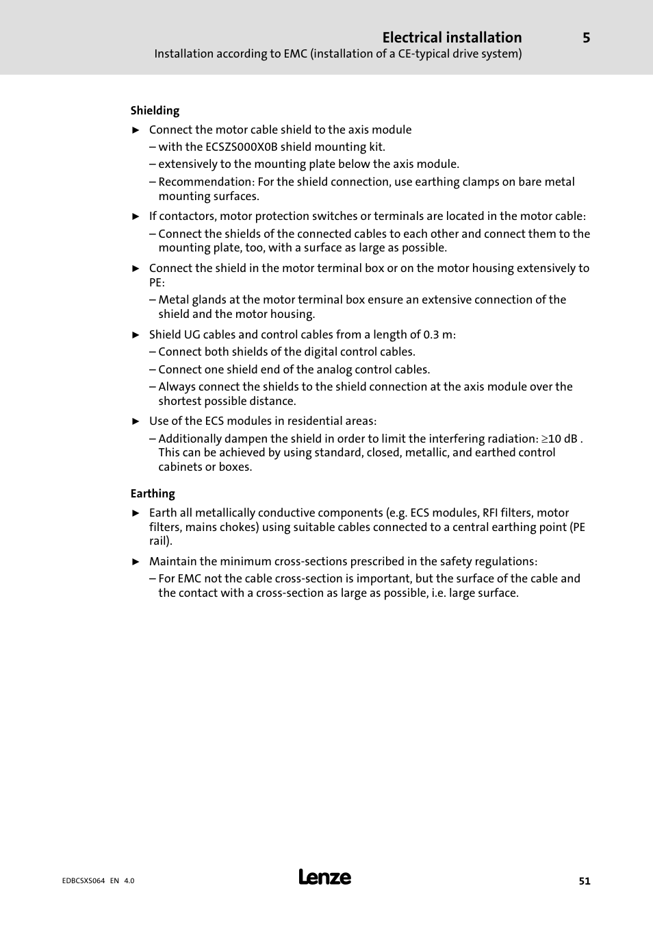 Electrical installation | Lenze ECSCSxxx User Manual | Page 51 / 484