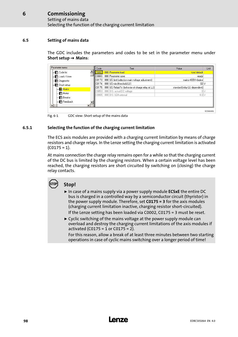 5 setting of mains data, Setting of mains data | Lenze ECSCSxxx User Manual | Page 98 / 484