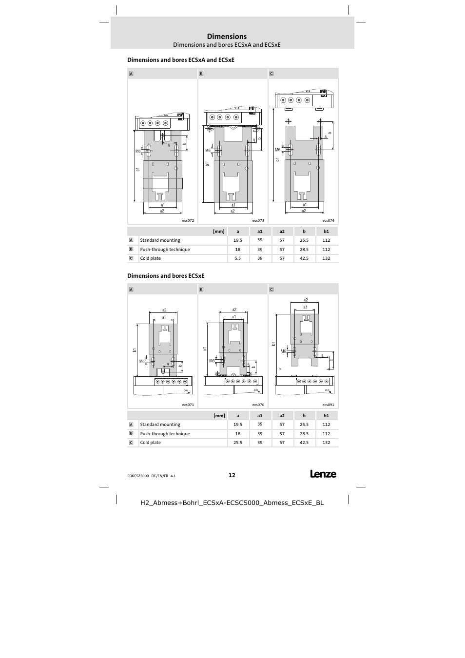 Dimensions | Lenze ECSZS000X0B User Manual | Page 12 / 26