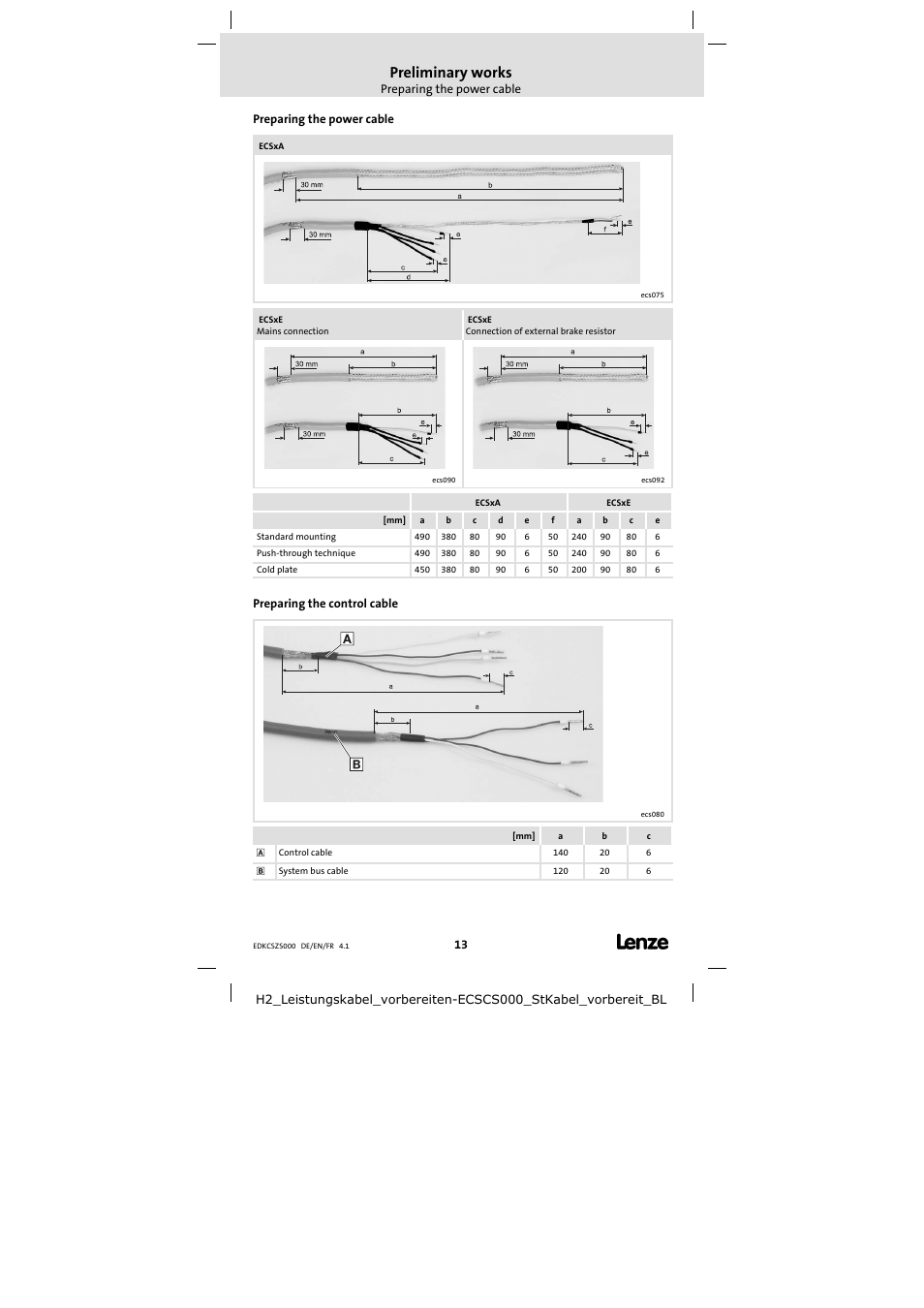 Preliminary works | Lenze ECSZS000X0B User Manual | Page 13 / 26
