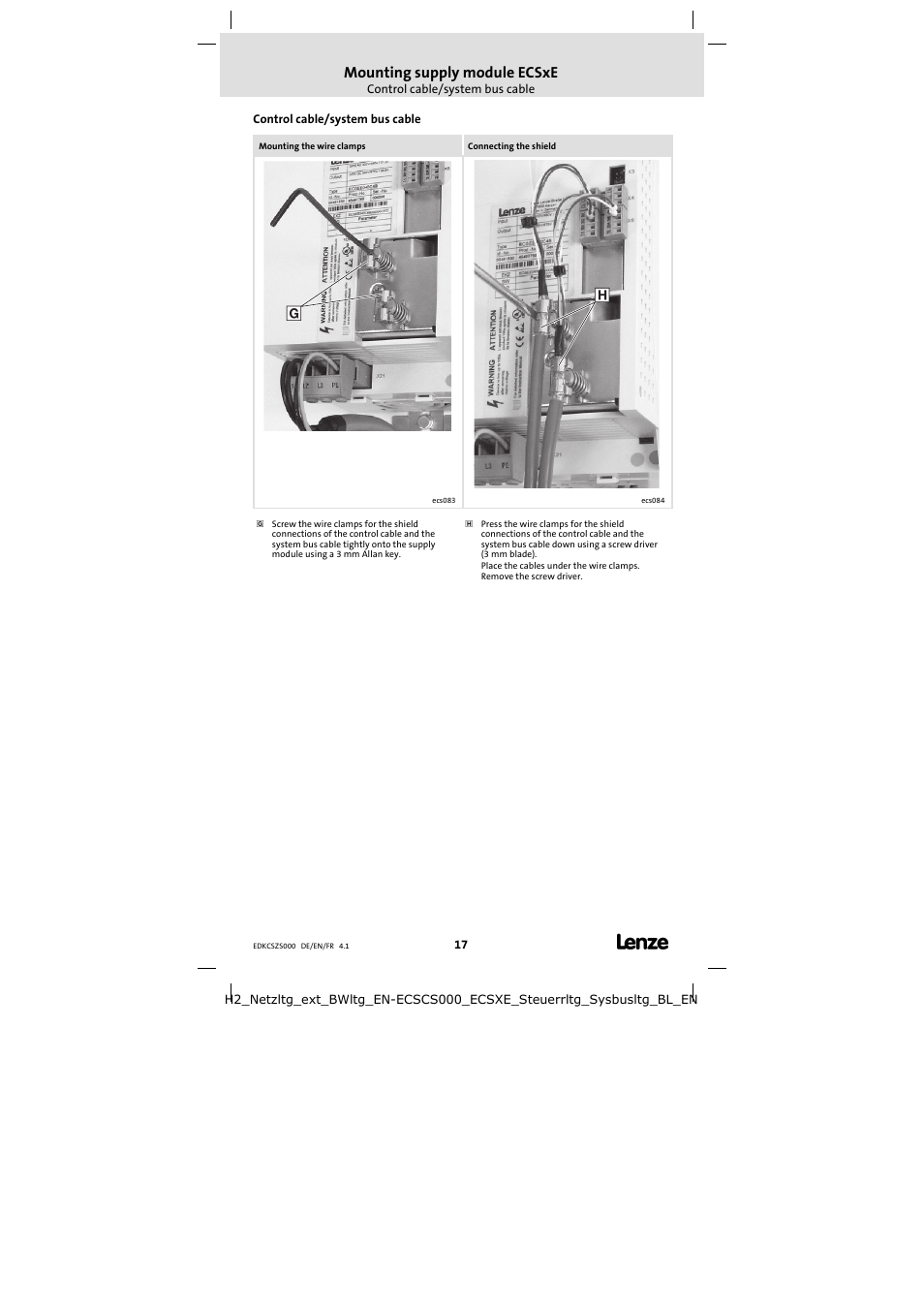 Mounting supply module ecsxe | Lenze ECSZS000X0B User Manual | Page 17 / 26