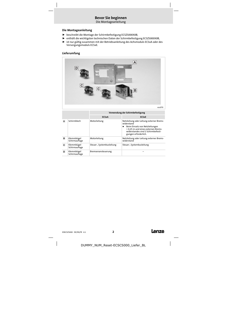 Bevor sie beginnen | Lenze ECSZS000X0B User Manual | Page 2 / 26