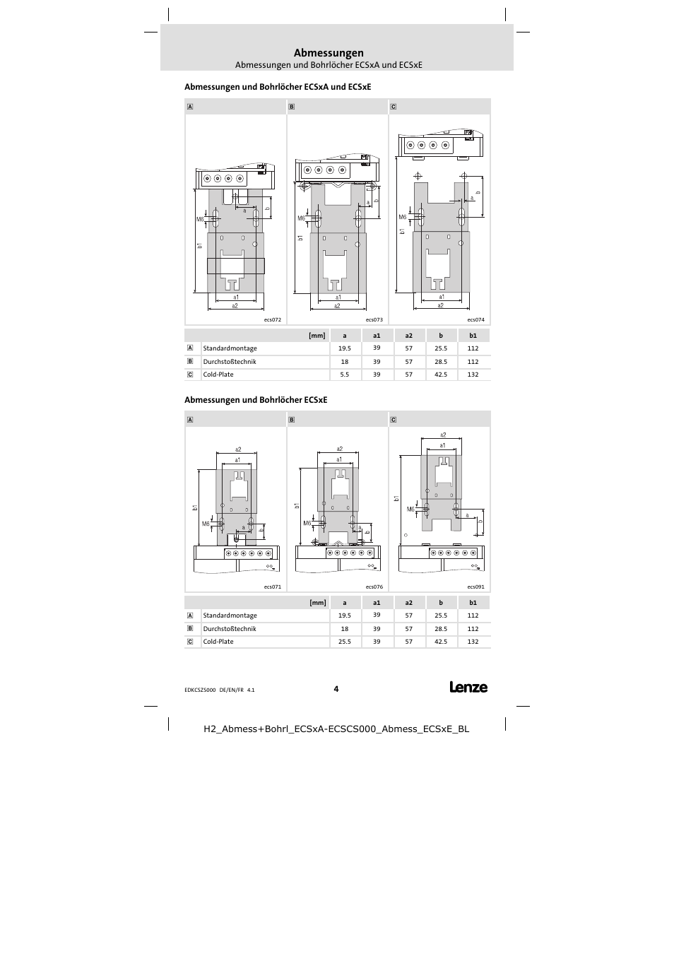 Abmessungen | Lenze ECSZS000X0B User Manual | Page 4 / 26