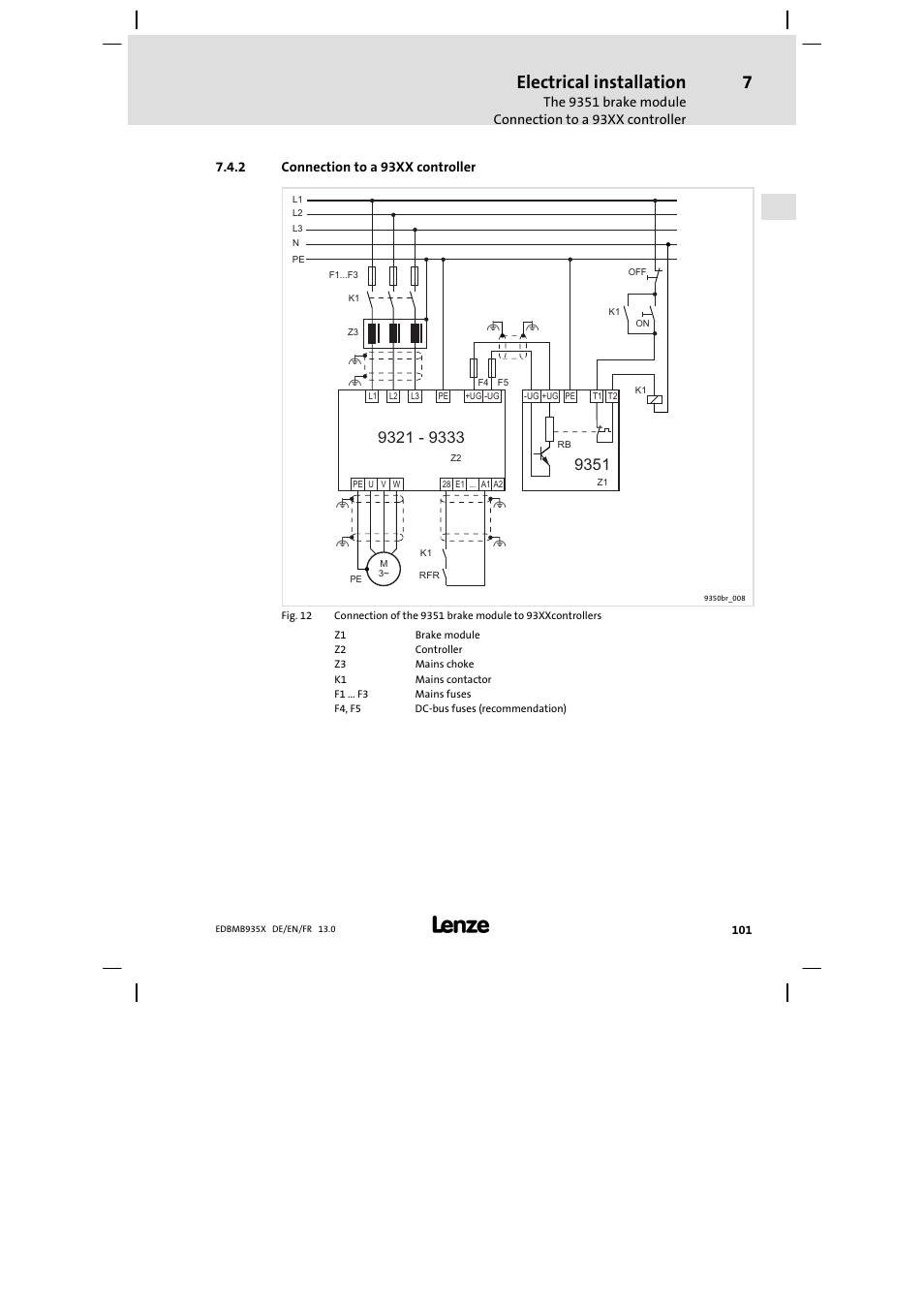 Connection to a 93xx controller, Electrical installation | Lenze EMB9352−C User Manual | Page 101 / 174