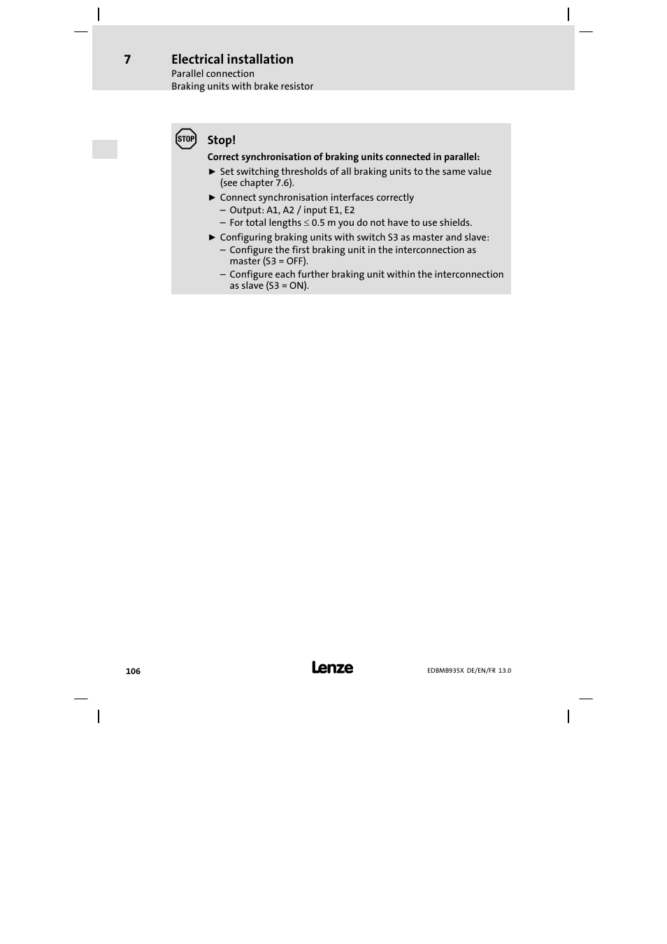 Electrical installation | Lenze EMB9352−C User Manual | Page 106 / 174