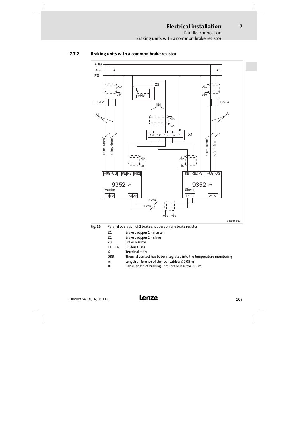 Braking units with a common brake resistor, Electrical installation | Lenze EMB9352−C User Manual | Page 109 / 174