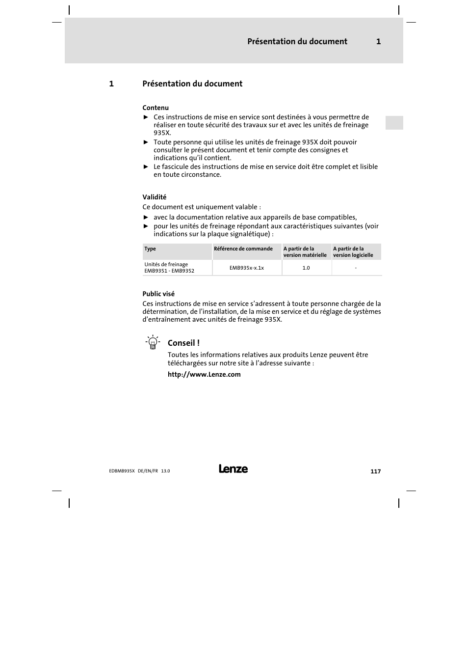 Présentation du document | Lenze EMB9352−C User Manual | Page 117 / 174