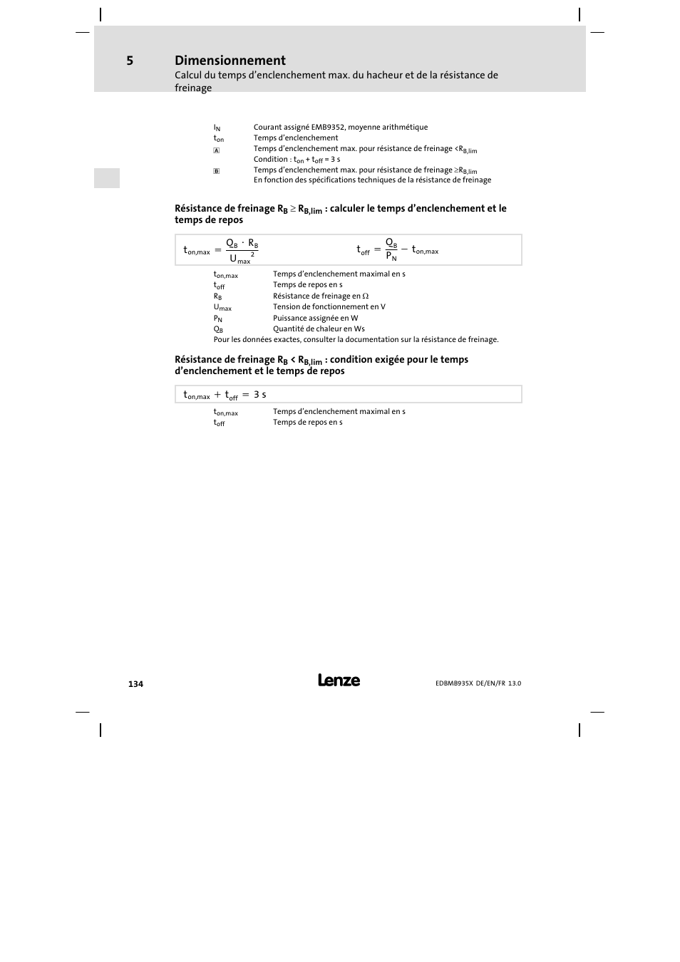 Dimensionnement | Lenze EMB9352−C User Manual | Page 134 / 174