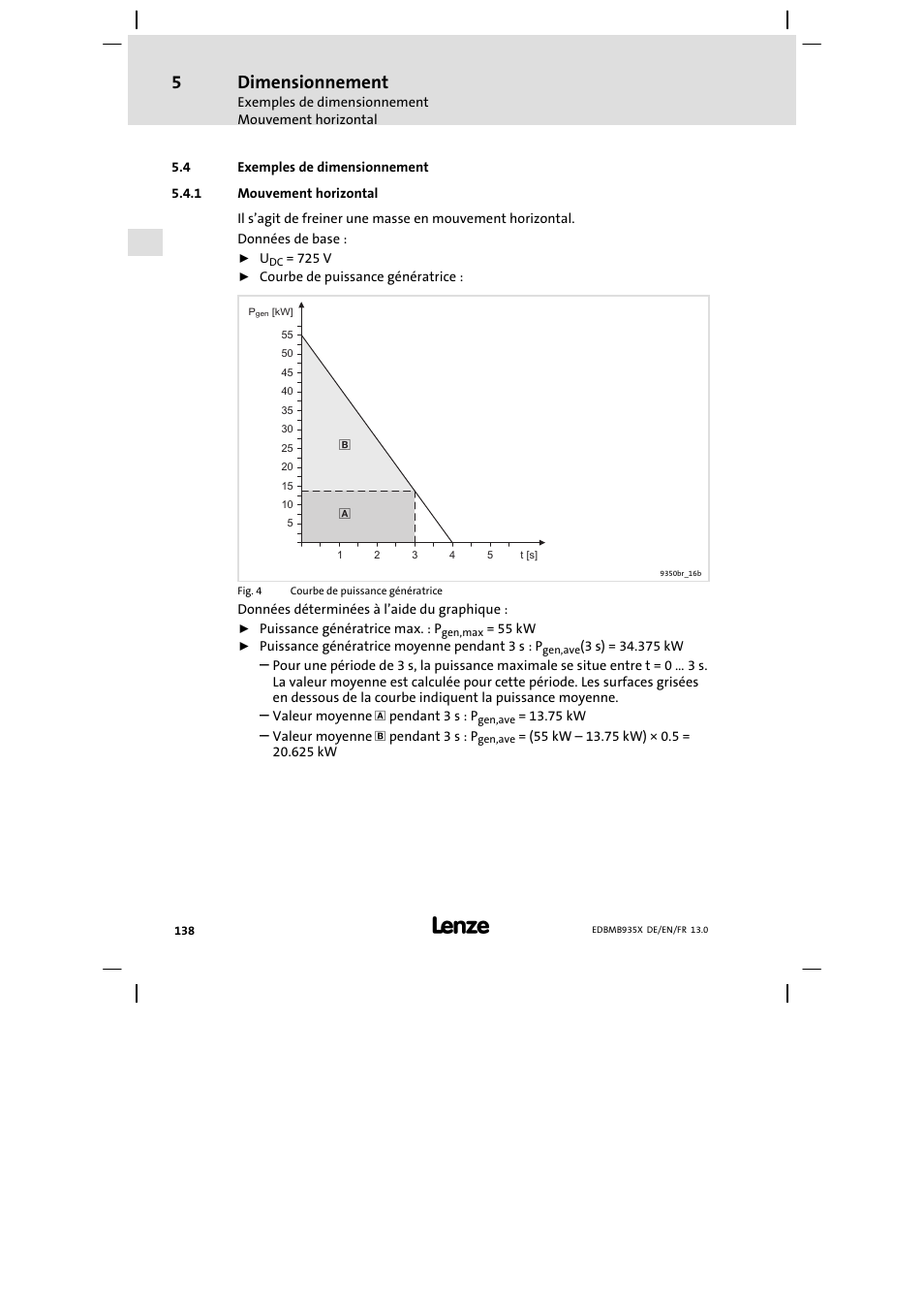 Exemples de dimensionnement, Mouvement horizontal, Dimensionnement | Lenze EMB9352−C User Manual | Page 138 / 174