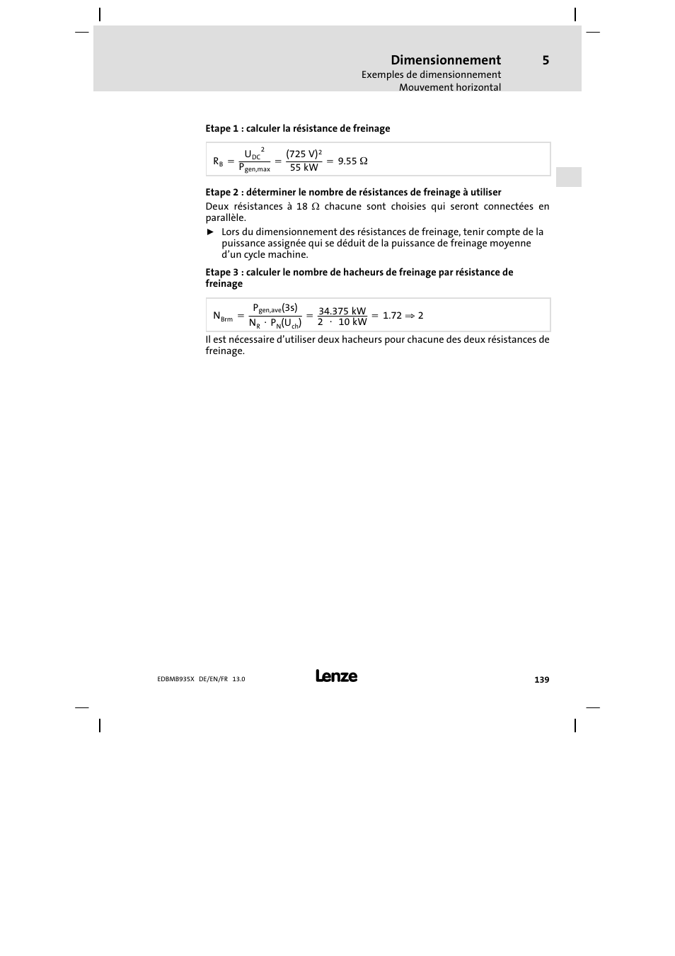 Dimensionnement | Lenze EMB9352−C User Manual | Page 139 / 174