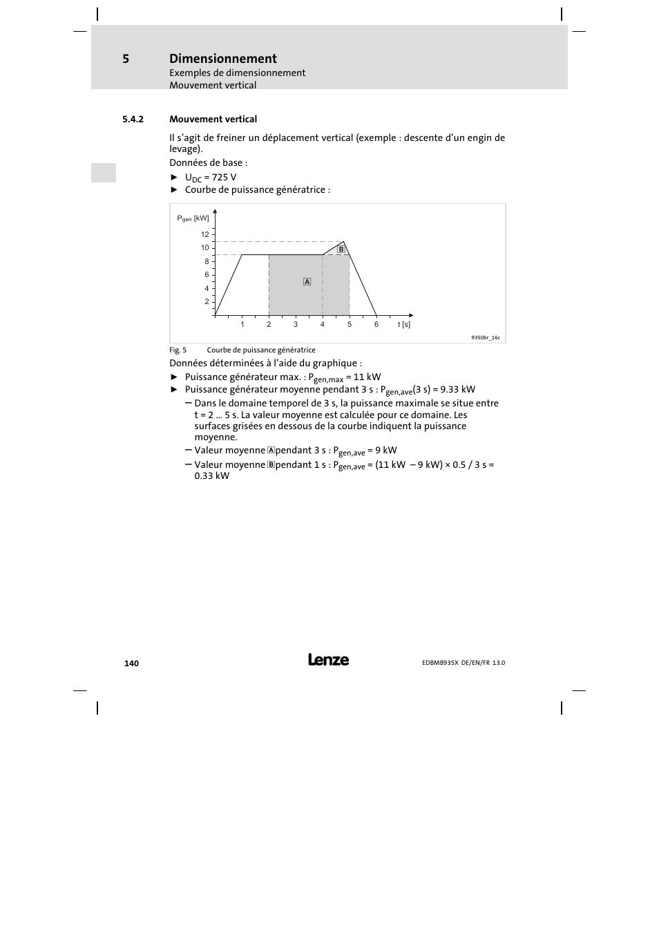 Mouvement vertical, Dimensionnement | Lenze EMB9352−C User Manual | Page 140 / 174