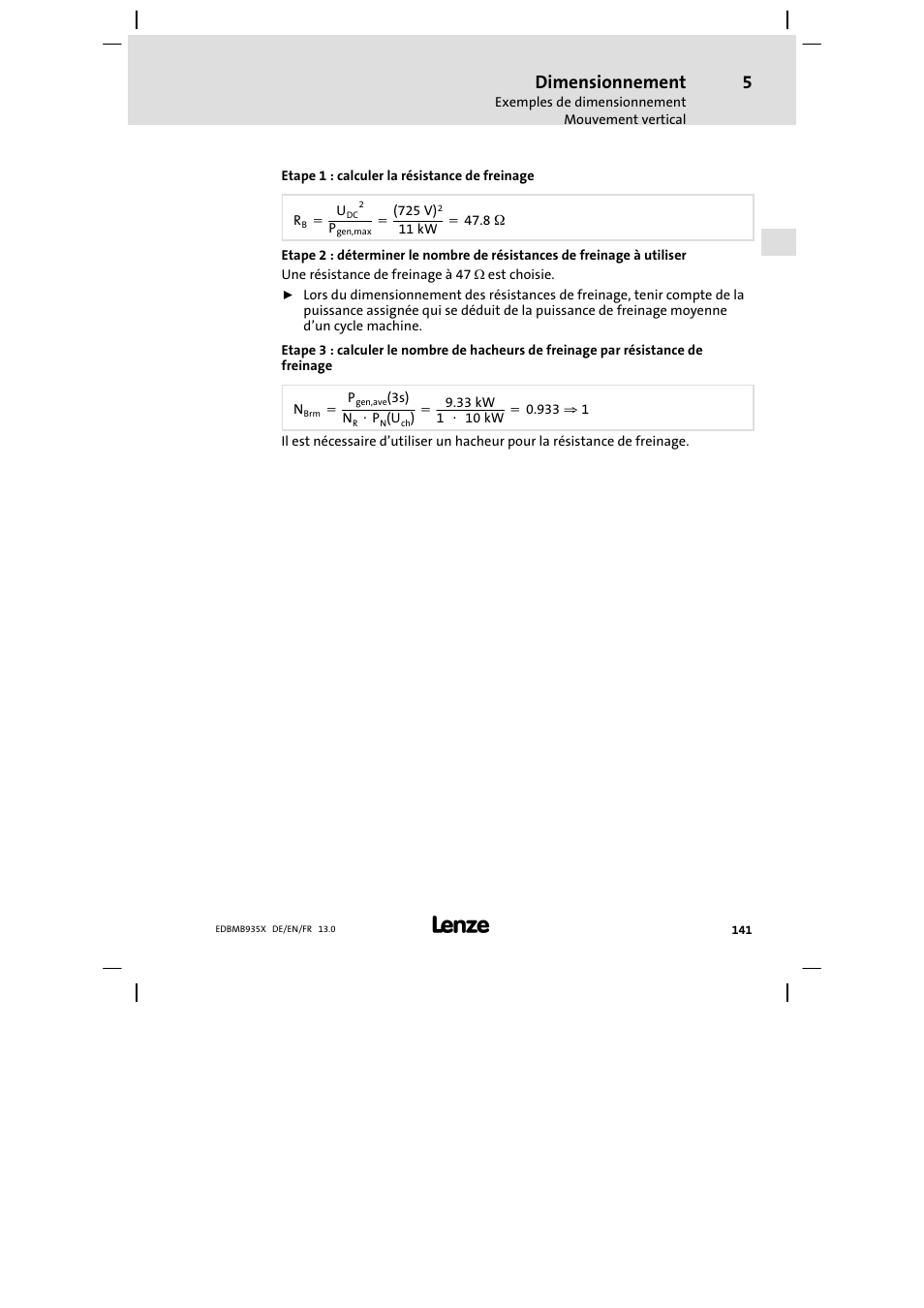Dimensionnement | Lenze EMB9352−C User Manual | Page 141 / 174