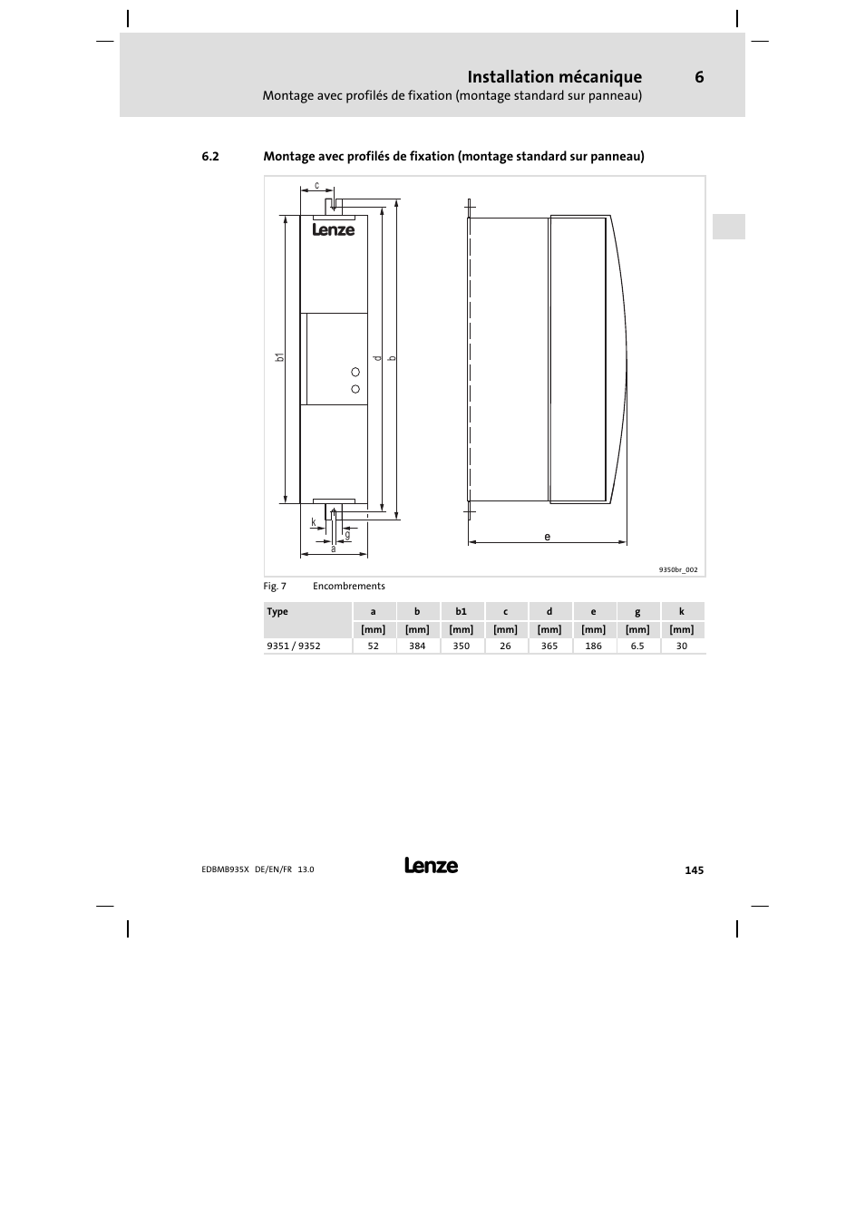 Installation mécanique | Lenze EMB9352−C User Manual | Page 145 / 174