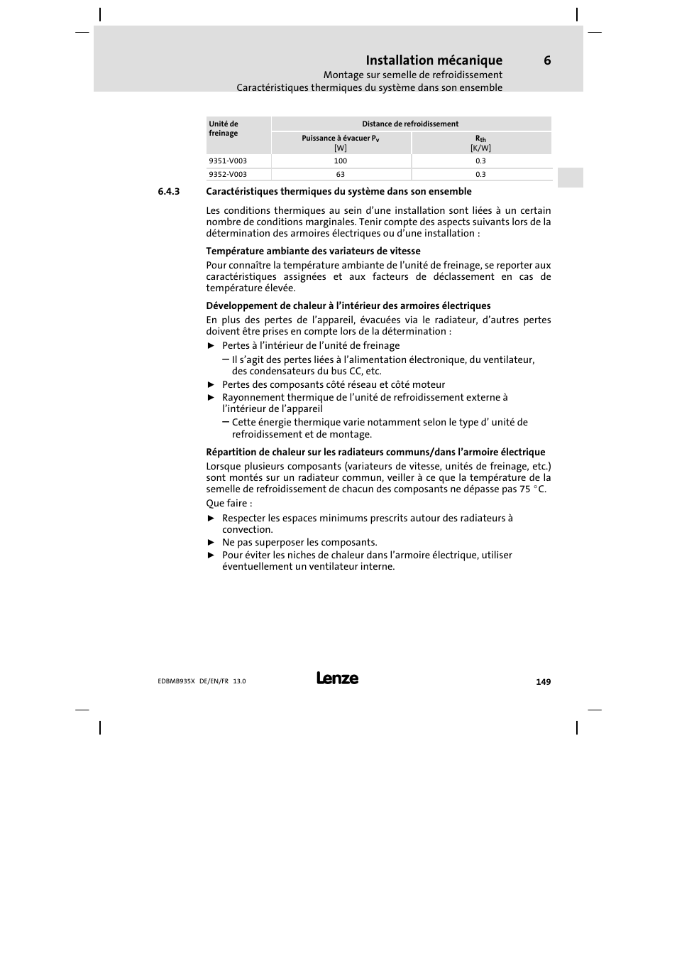 Installation mécanique | Lenze EMB9352−C User Manual | Page 149 / 174