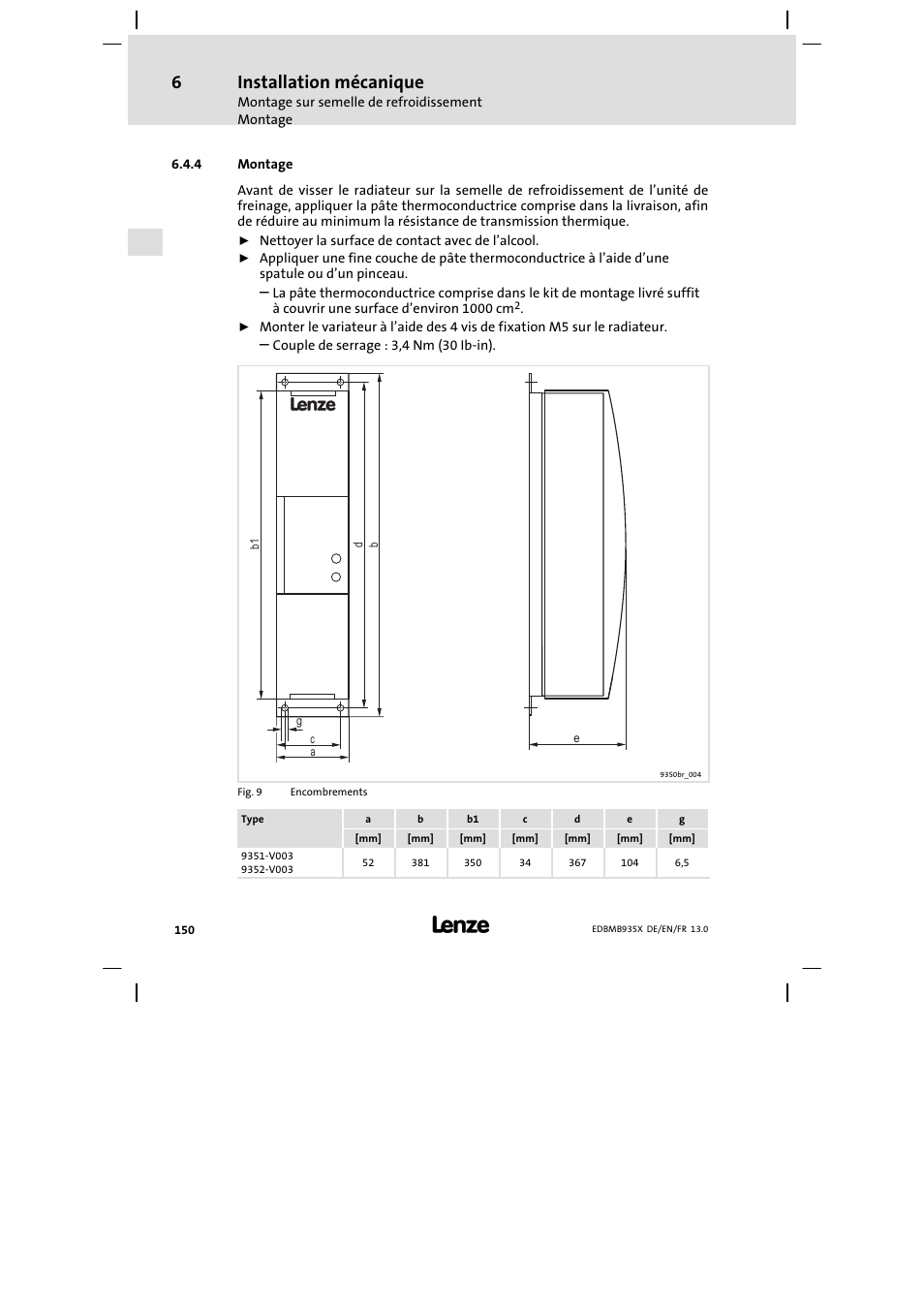Montage, Installation mécanique | Lenze EMB9352−C User Manual | Page 150 / 174