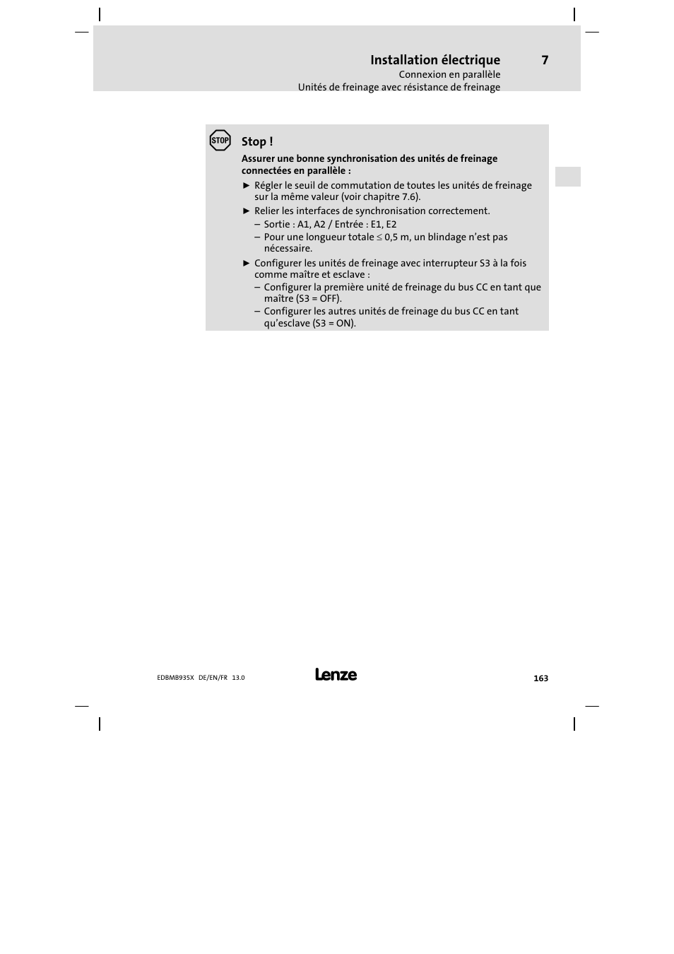 Installation électrique | Lenze EMB9352−C User Manual | Page 163 / 174