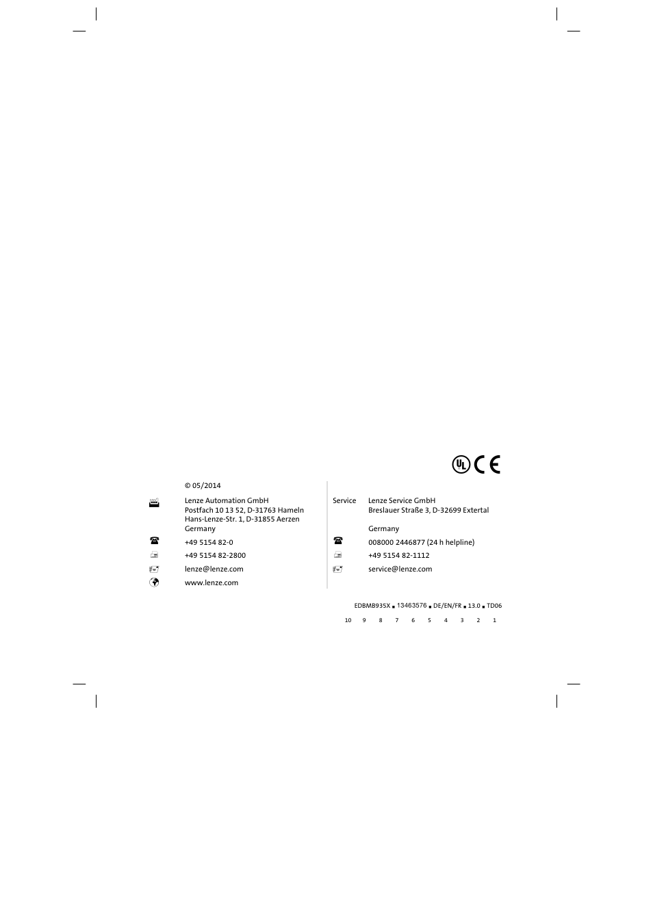 Lenze EMB9352−C User Manual | Page 174 / 174